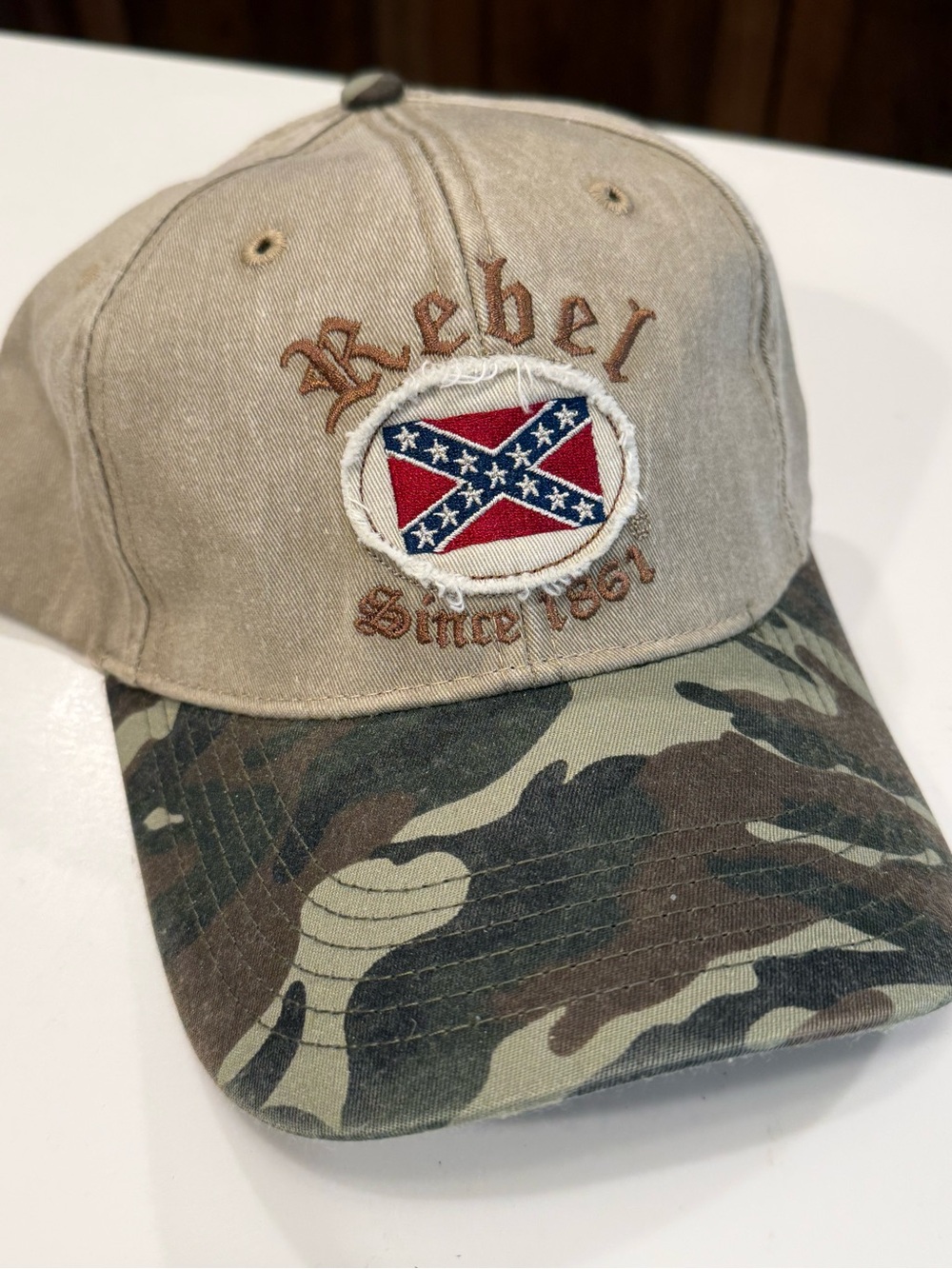 Rebel Since 1861 Camo Trucker Baseball Cap – Embroidered Confederate Flag